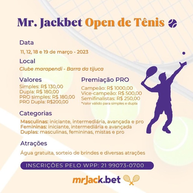 Inscrições para o Torneio de Tênis - categorias simples e duplas mistas